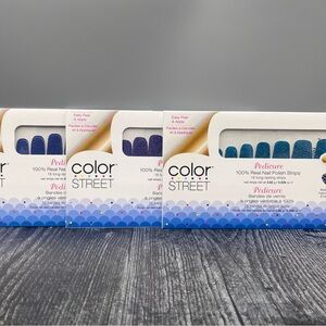 Color Street Nail Polish Strips Pedicure Blue Navy Glitter Lot of 3